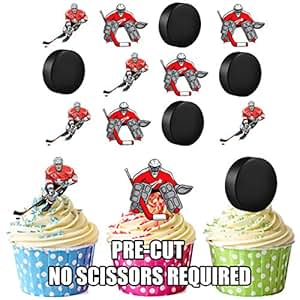 Ice Hockey Silhouettes Pack Of 12 Edible Cup Cake Toppers