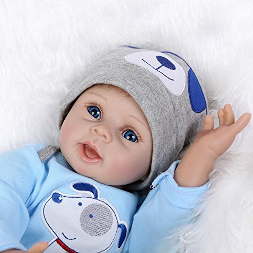 Nicery Reborn Baby Doll Soft Simulation Silicone Vinyl 22inch 55cm Magnetic Mouth Lifelike Boy Girl Toy Blue Dog