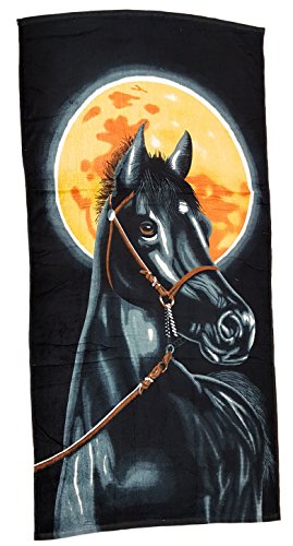 Strandtuch 70x140cm, Handtuch Motiv Pferd schwarz, Badetuch 100% Baumwolle Microfaser
