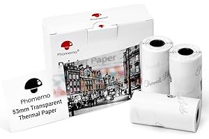 Phomemo Papier d'imprimante Transparent 53 mm Compatible avec M02, M02S, M02Pro, M03, M03AS, M04S, M04AS Mini Imprimantes, 3 Rouleaux de Papier Transparent Thermique Auto-Adhésif, 53 mm x 3,5 m