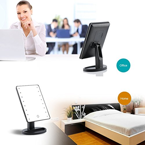 Showpin Make-up-Spiegel mit LED Beleuchtung Touch Schalter Kosmetikspiegel, Beleuchteter Schminkspiegel mit 10 x Vergrößerungsspiegel, Ultra-High Falterbar Definition Standspiegel, 180 Grad Freie Rotation Tischspiegel,Schwarz - 7