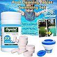 Swimming Pool Cleaning Tablet, 100 Pcs/Bottle Magic Pool Cleaning Tablets + Floating Pool Dispenser, Disinfection Effervescent Tablets Effectively Guard Against Bacteria Blgae/Other Organisms