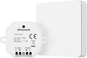 DEWENWILS Interruptor Inalámbrico, 230 V, Alcance de 30 m, Interruptor de Luz Inalámbrico para Lámpara, No Requiere Cableado, 2300 W, Blanco
