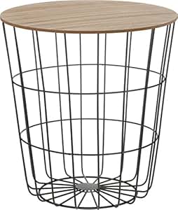 Design Beistelltisch - Metall Korb mit Holz Deckel - dekorativer