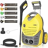 Oasser Nettoyeur Haute Pression Electrique à Moteur en Cuivre Nettoyeur à Haute Pression 1600W 140 Bar 420L/H avec Pistolet Pulvérisation 5 Buses à Jet et Tuyau Haute-Pression de 5 mètres CW6