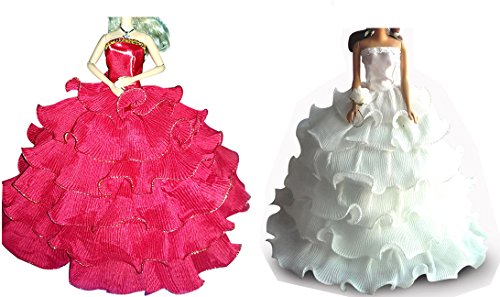 OurKosmos® 2 Set di 6 Strati di Moda Sposa Principessa Partito dei Vestiti Abito Regolato l'attrezzatura per Barbie Doll