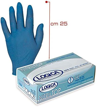 Logic nitriltop 100pcs Blue Nitrile Disposable Gloves Ambidextrous 25 cm with dust protection Sector Food Food Fats Oils antinfortunistica DPI Hands Warehouse Workshop construction Industry