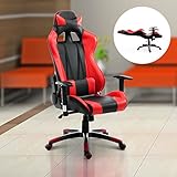 Silla de Oficina Bucket Reclinable Elevable Giratoria Ejecutiva Deportiva Acolchada Cuero PU con Reposacabezas (Rojo)
