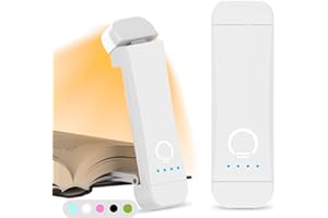 HIONXMGA Luz de Lectura Recargable, Lámpara con Pinzas para Protección Ocular - 3 Colores & Regulación de Brillo Continua, Plegable para Leer en la Cama, Ideal para Amantes de Libros, Blanco