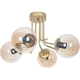 Fer Avize Daisy L&uuml;ks Modern Tasarım Plafonyer Gold Renk Bal Camlı Salon - Mutfak - Yatak Odas 4 l&uuml; Avize