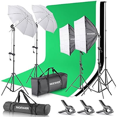 Neewer 2.6Mx 3M / 8.5ft x 10ft Support System de Fond et Kit d'Eclairage Continu 800W 5500K Parapluies Softbox pour Photo Studio Produit, Portrait et Vidéo Tournage Photographie