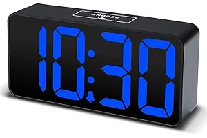 Eachui LED Digitaler Wecker mit USB-Ladeanschluss, Große Ziffern Display, Lauter Alarm, Helligkeit und Lautstärke Regelbar, Snooze, 12/24HR, Tischuhr Netzbetrieben (Blau)