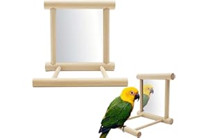 Miroir Oiseau avec Perche, FainFun 10*10*10 CM Perchoir en Bois avec Miroir pour Oiseaux, Support Oiseau Perchoir avec Miroir, Jouet Miroir pour Perroquet, Pigeon, Canari, Oiseau Morsure Jouet Miroir
