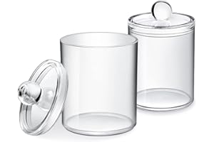 SCSpecial Set di 2 barattoli in acrilico per palline di cotone e tamponi di cotone con coperchio