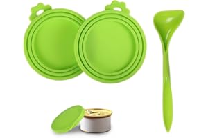 SDHIIOLP Tapa de lata de comida para mascotas, 2 unidades con cuchara, tapa de silicona para comida para perros, 3 en 1, tapa universal para comida para gatos, comida para perros, sin BPA, almacenamiento de