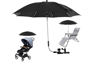 JOKAPY Ombrelle Poussette Universelle Anti UV 50+, Parasol Poussette Universelle avec Pince Réglable et Bras Réglable, Parapluie Poussette Bébé Confort pour Extérieur Plage Jardin