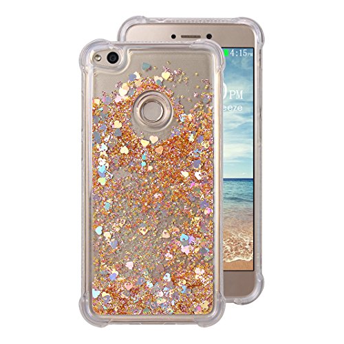 Huawei P8 Lite 2017 Liquid H  lle  Rosa Schleife 3D Flie  en Fl  ssig Bling Dynamisch Treibsand Stern Glitzer Case Anti-Rutsch Kratzfest Transparent S