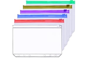 CUHZA A6 Binder Taschen, 6 Stück PVC 6 Löcher Binder Reißverschluss Ordner Wasserdicht, Geld Budget Umschläge für A6 Binder Notizbuch Taschen, Notebook-Planer Einlegeseiten