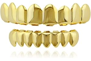 SSYANG Hip Hop Teeth Grill Set，18K Gold Plated Hip Hop Grillz Plattierte Zähne überzogene Zähne + 2 Extra-Streifen zum Formen，für Teeth für Zahnpflegesets Party Performance(Gold)
