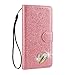 Produktbild CXTcase Samsung Galaxy S7 Edge Handyhülle Leder Wallet Brieftasche Flip Book Case TPU Cover Bumper Tasche Glitzer mit Kartenfach Standfunktion Rosa