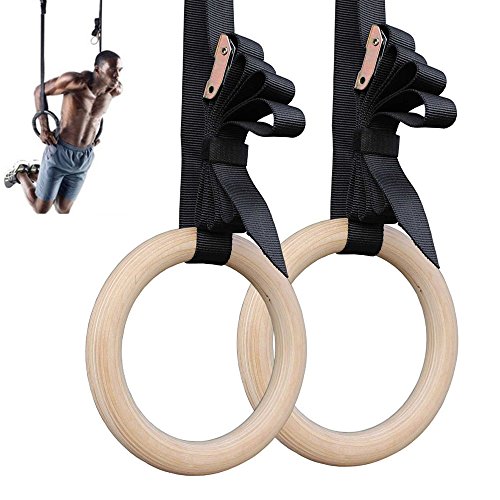 Preisvergleich Produktbild Holz Gym Ringe Gymnastikringe Fitness Training 28 inch by Laukowind Maximale Belastbarkeit 880 lbs (400 kg)