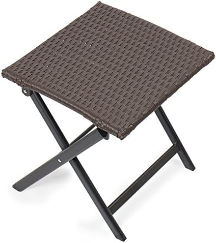 Park Alley Polyrattan Folding Stool in Brown โ Wicker Footrest Perfect for Garden, Terrace or Balcony