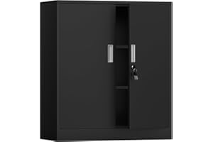 iJINGUR Metal Storage Cupboard with Locking Doors and 2 Adjustable Shelves, Small Lockable Storage Cabinet for Home Office Garage (Black)