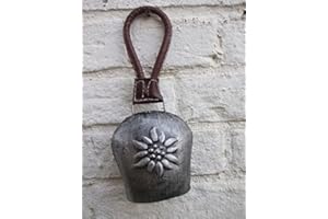 Deko-Impresion Klangvolle Kuhglocke, Glockenschelle, Eisen, grau Lederband, 25 cm