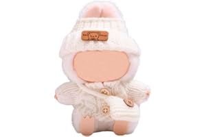 JIASHA Bekleidung für 17cm Labu Plüsch, Kuscheltier Kleidung Outfit, Labu Kleidung Zubehör, Accessoires für Labu Plüsch mit Strickmütze und Tasche(Puppen Nicht Enthalten) (Weiß)