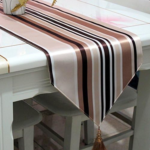 Fine Silk-padded Brown Striped Table Flag,Flag Flag Coffee Table,Mat Mat-A 33x220cm(13x87inch)
