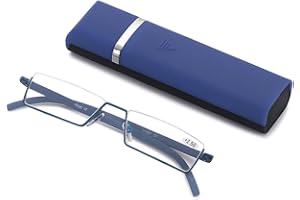 ABETOS Läsglasögon smala män kvinnor ultralätt TR90 halvbrand blåljusfilter synhjälpmedel läshjälp kompakta rektangulära läsglasögon med fodral