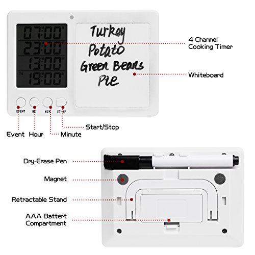 YYGIFT ® 4-fach Digitaler Küchentimer Küchenuhr Elektronischer Timer Eieruhren mit der Weißwandtafel Schreibstift Radierschwamm Vier Kanälen beim Lernen und in der Küche - 2