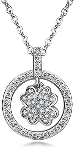 Heart Shaped Stack Four Leaf Clover 925 Sterling Silver Necklace 18" Chain Women Girl Pendant Necklaces Lucky (Circle Clover)