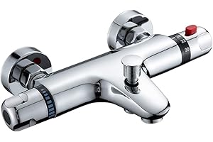 Solepearl Mitigeur Thermostatique Douche, Mural Sortie Robinet de Douche avec Bouton Sécurisé à 38°C, Robinet Mélangeur pour Salle de Bain