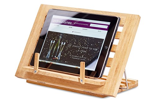 Andrew James Zusammenklappbarer, Einstellbarer Kochbuchhalter/ Tablet- und Kochbuchständer aus massivem Eichenholz - 4