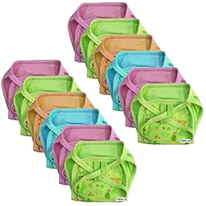 FIMALIA Newborn Baby Washable Reusable Hosiery Cotton Cloth Nappies/Cloth Diaper/Langot (0 to 6 Months) (Colors & Prints Vary) (Pack of 4, Printed)