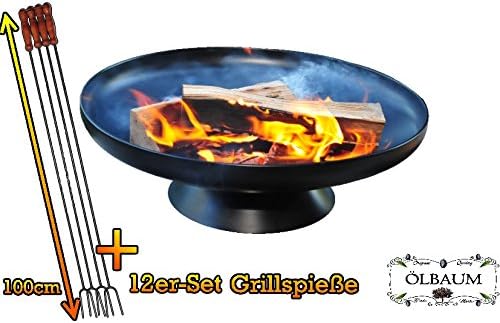 Stable Large Fire Bowl with Accessories Brush Cleaner, Lt Offer Description 60 cm Diameter with Standfestem Stand + Grill Cutlery Ground Spike/Geschweisst Outdoor Range – BBQ, Grill, Camp Fires, Romantic Garden Lighting Style Light Set + 12x Barbecue Hot Dog Holder