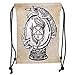 Produktbild Drawstring Backpacks Bags,Occult Decor,Illustration of Medium Crystal Ball for Mystery Future Fortune Psychic Powers,Tan Black Soft Satin,5 Liter Capacity,Adjustable String Closure
