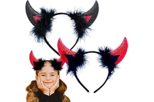 HENGYUE Pièces Bandeau Oreilles de Diable Mardi Gras Halloween Mascarade Accessoires Photo, Mardi Gras Costume de Fête d'Halloween Accessoire Cheveux Bandeau Diadème Corne, Noir & Rouge, 28*22*2