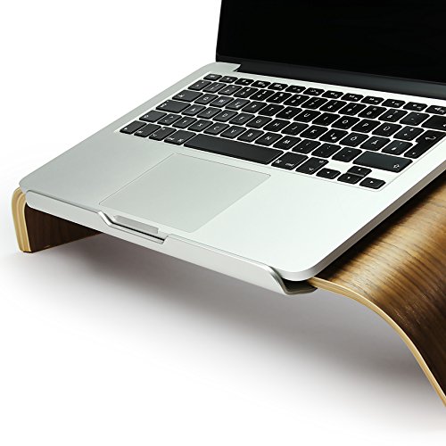 Urcover® UNIVERSAL Echt Holz Laptop Ständer Halter in Dunkel Braun mit Metalllippe | Samdi Edition Notebookständer | Desktop Laptopständer | Ultrabook Schreib-Tisch Halterung für Macbook, Lenovo Thinkpad uvm. - 3