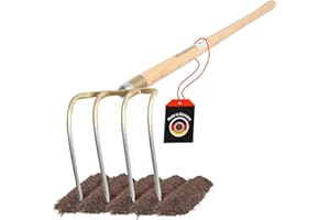 SHW-FIRE | Picador de patatas con 4 dientes, mango ergonómico de madera de fresno de 135 cm, resistente y duradero, ideal para labranza, cosecha de patatas y heno | Fabricado en Alemania