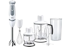 Braun Minipimer 5245 Batidora de Mano, 1000 W, 21 Velocidades, Función Turbo, Anti-Salpicaduras, Powerbell Plus, Vaso Medidor, Varillas, Minipicadora, Batidora de Vaso, Cuchilla Picar Hielo, Blanco