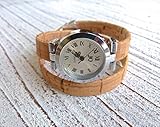 Armbanduhr Damen zum Wickeln vegan aus Kork in beige Geschenk