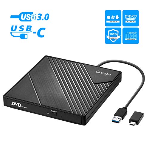 Cocopa Masterizzatore CD Dvd Externo USB 3.0, unità Dvd Esterna USB C Dvd/CD+/- RW Portatile Lettore Dvd Esterno Rom Dvd-R CD-RW Ultra Slim per Laptop PC Win 10/8/7/XP/Vista/Linux/Mac OS Apple