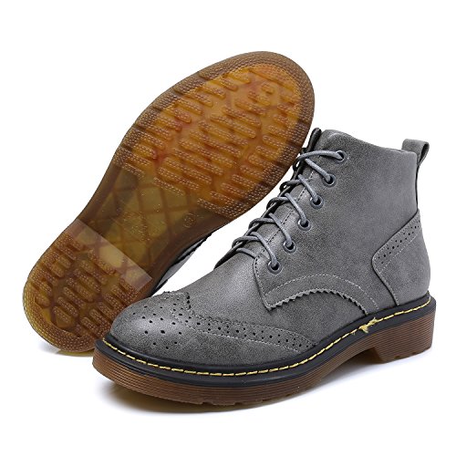 Smilun Damen Kurzschaft Stiefel Brogue Schnürstiefel - 7