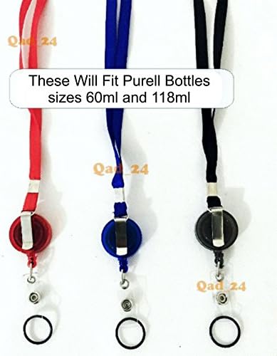 Personal Retractable Lanyard Clip - Around Neck or Belt - Plus Yoyo Style Extender for Most Hand Sanitizer Gel Bottles, Fits Purell bottles too (Pack of 24, Blue)
