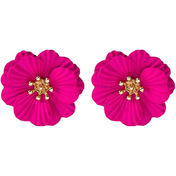 Orecchini A Fiore In Metallo Per Donna, 2 Pezzi, Design Floreale 3D, Colore Rosa/rosso, Gioielli Moda Per Feste E Tutti I Giorni, Misura 32x29mm - 2