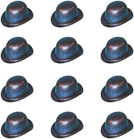 12 X Glitter Plastic Bowler Hats Various Colours (Black)