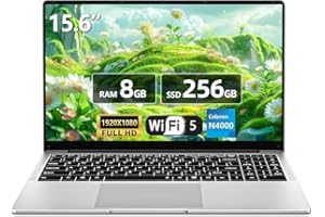 TUNHAIL PC Portatile da 15,6 pollici, Computer portatile Celeron N4000, laptop 8GB RAM 256GB SSD, notebook Full HD 1920 x 1080, apertura e chiusura a 180 gradi, WiFi 5, Mini HDMI, TF Card Slot, USB3.0, BT4.2