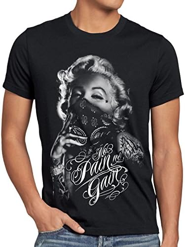 style3 Marilyn Tattoo 'No Pain' T-Shirt Men rock monroe tattoed biker usa, Größe:XL